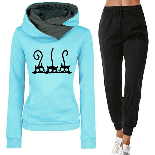 Women's Cute Cat Hooded Jogging Suit