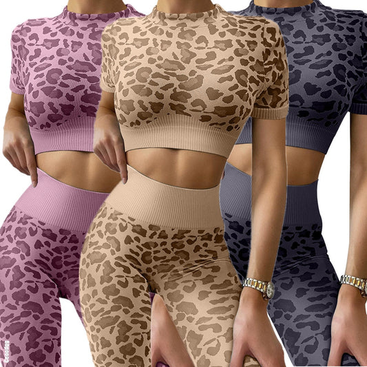 Women Leopard High Neck Sport Suits